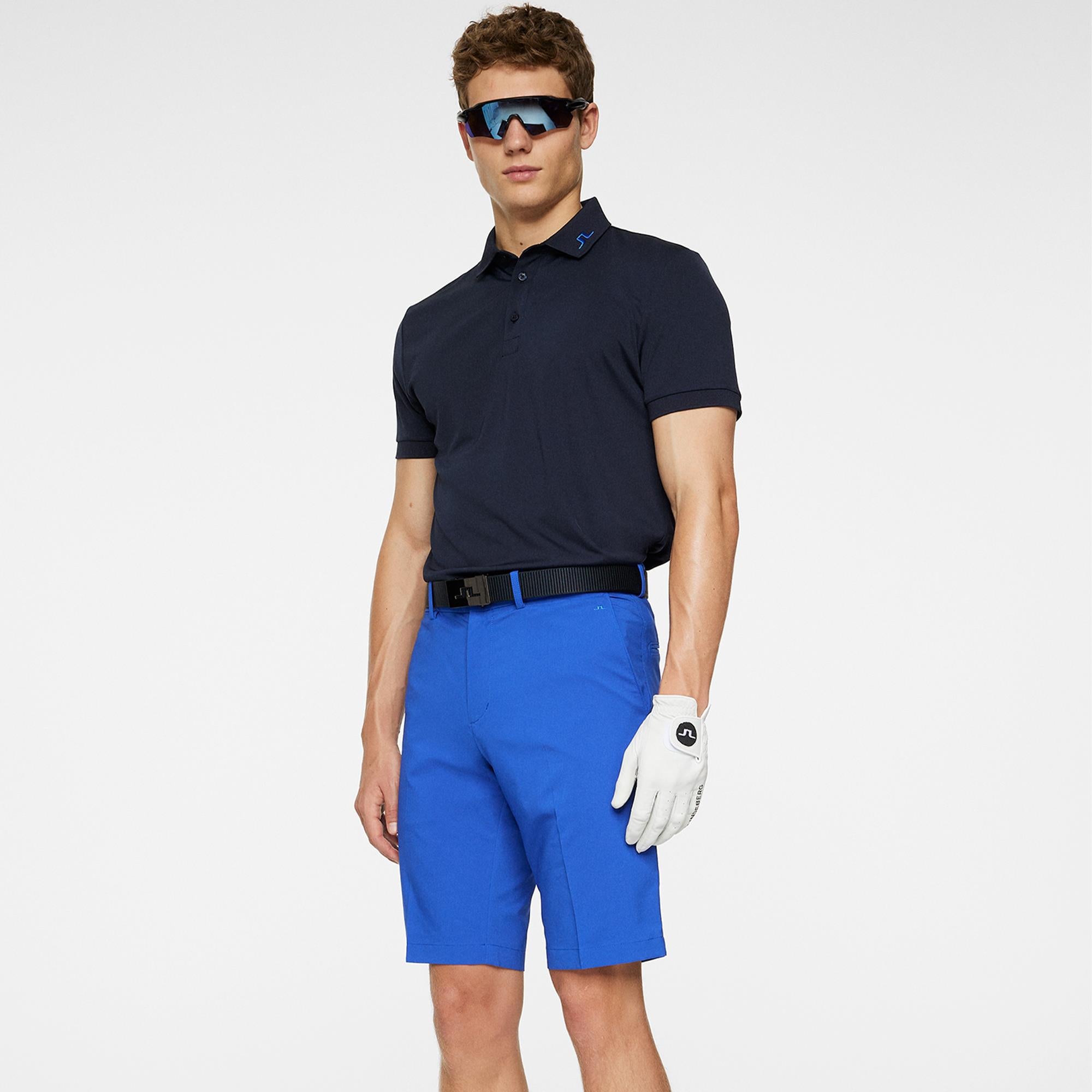 J Lindeberg KV Print Mens Golf Polo Shirt Glitch Bridge Blue